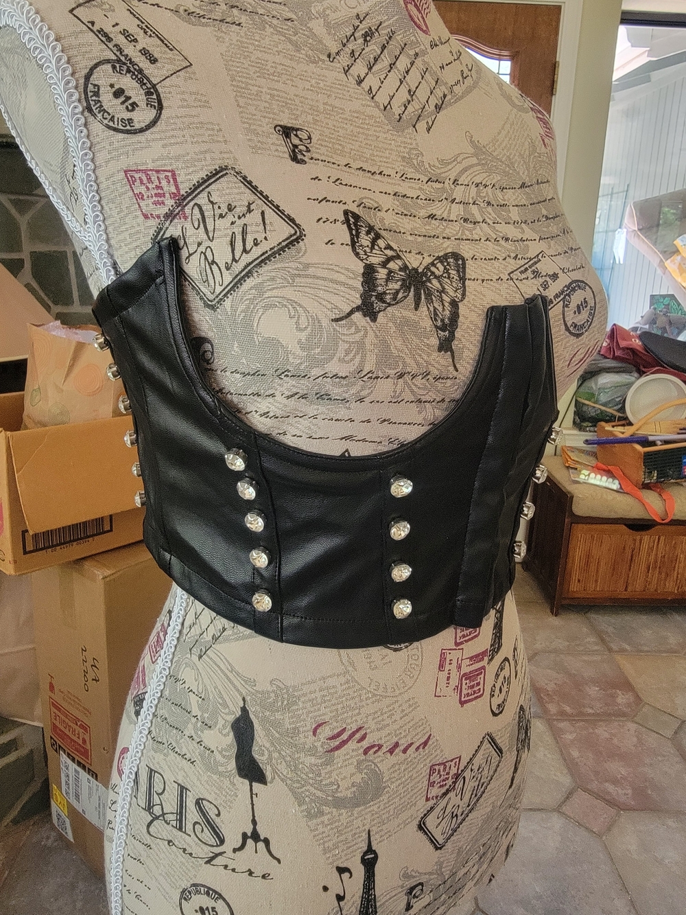 NWT Capsule NYC Rhinestone Faux Leather Corset Belt Black Goth Glam